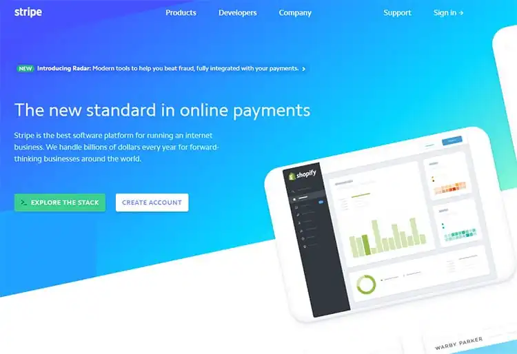 Stripe homepage