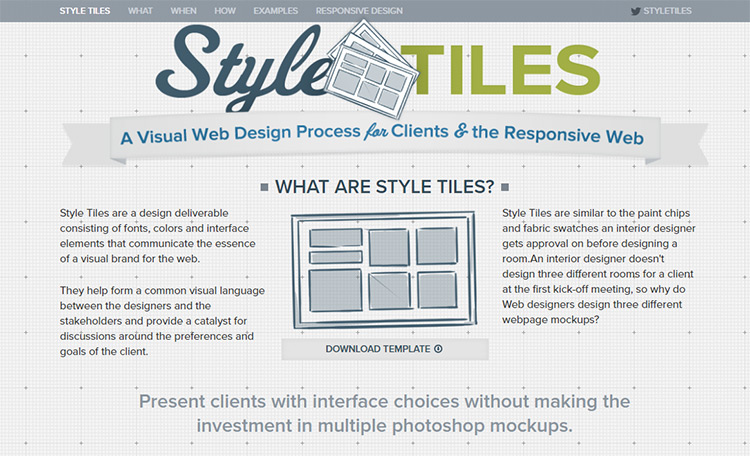 Style tiles for designers to organize a series of colors, patterns, logos, and UI elements together into one place