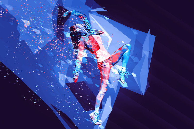 Beautiful dancing girl on street with fusion Photoshop action