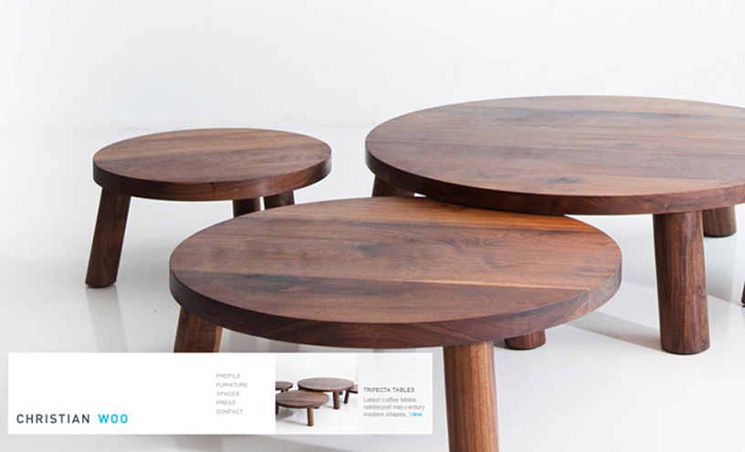 Christian Woo's homepage that showcases furniture, interior design, and architectural prowess