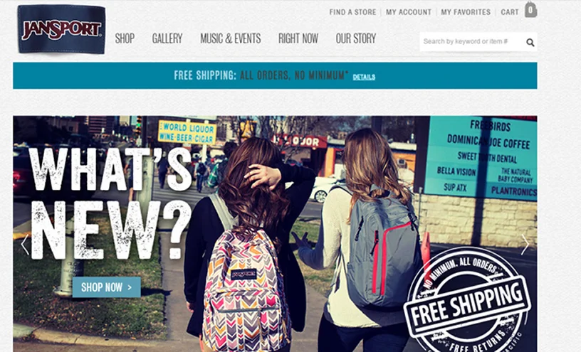 JanSport's homepage with slideshow of hero images
