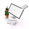 3d rendered monitor, plant and keyboard