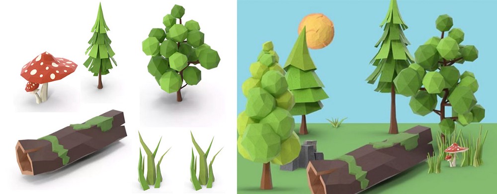 3d rendered Low Poly outdoor scene