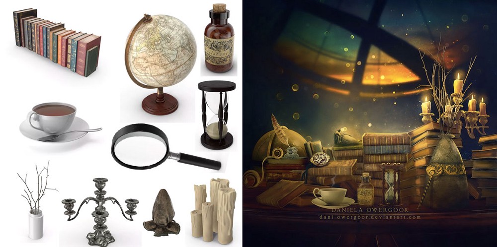 3d rendered books and library objects