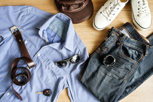 Flat lay men’s casual outfit