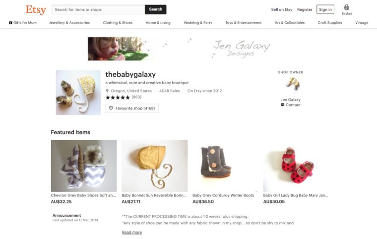 Etsy shop, The Baby Galaxy by designer Jen Galaxy