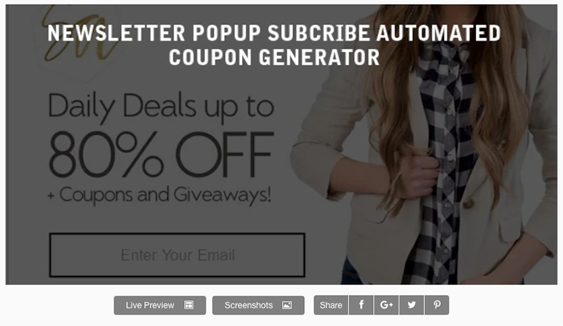 MailChimp Newsletter Subscribe Popup and Coupon Generator