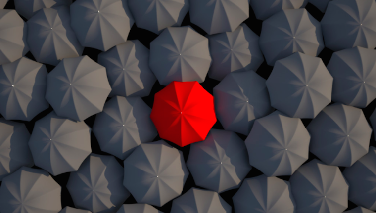 Black and red umbrellas
