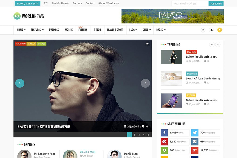WorldNews - Magazine RTL Responsive WordPress Blog features a well-crafted sidebar design.