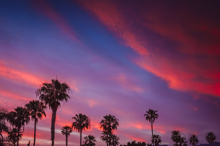 Beautiful sunset in Maspalomas in Gran Canaria, Canary Islands, Spain