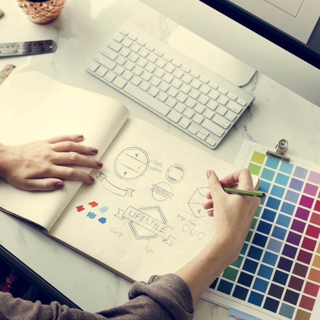 sketch designing on a notebook
