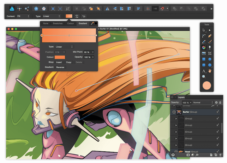 editing a digital cartoon with a software