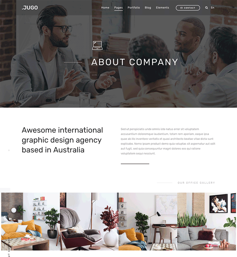 About page by Jugo WordPress theme