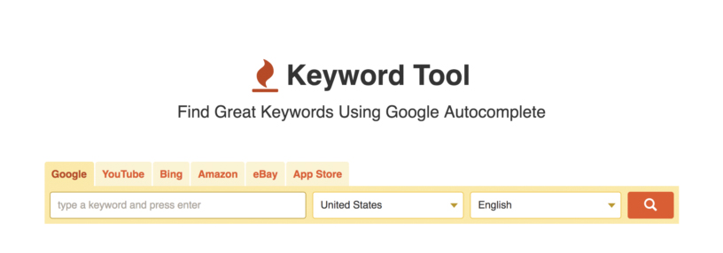 keywordtool.io search options