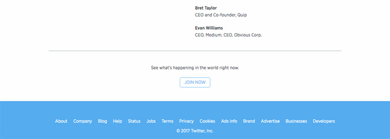 Simple CTA on Twitter's about page