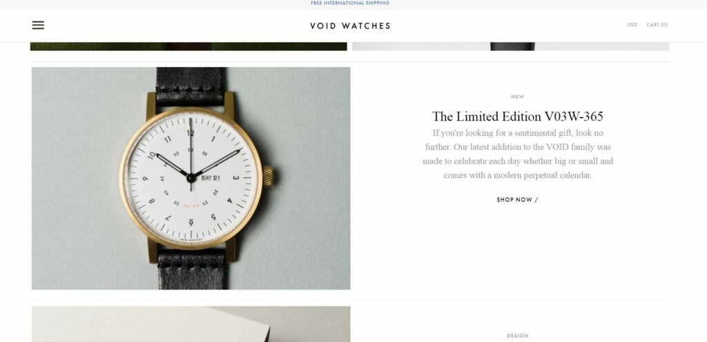 Void Watches uses elegant and sophisticated style typeface