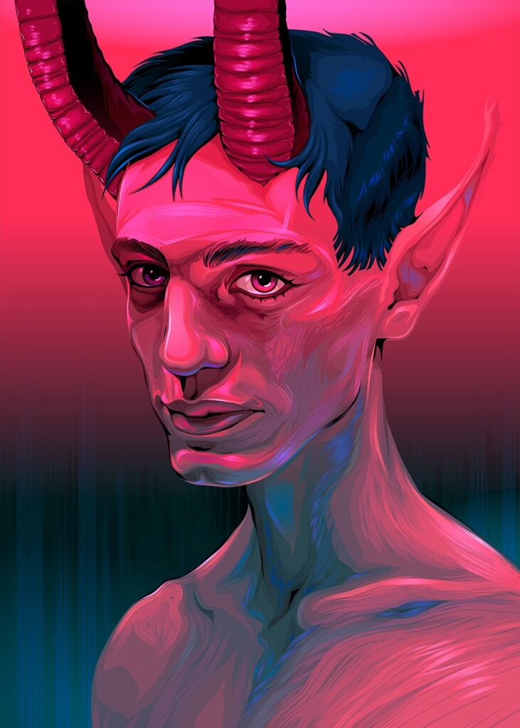 Portrait of a devil boy. Vector illustration