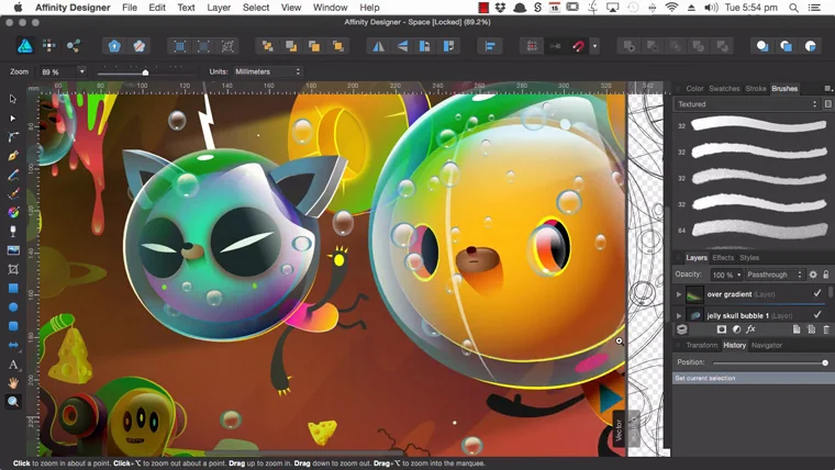 Affinity Designer interface with abstract carton
