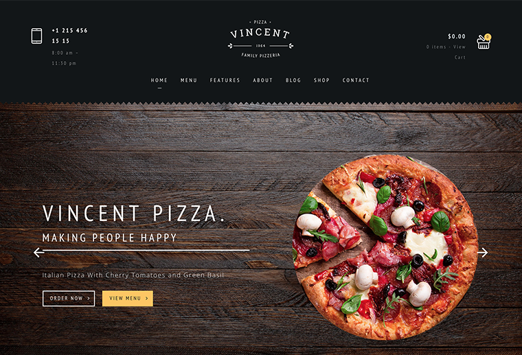 Restaurant WordPress | Vincent Pizza Restaurant by pixel-mafia