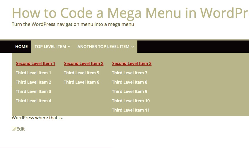 WordPress mega menu