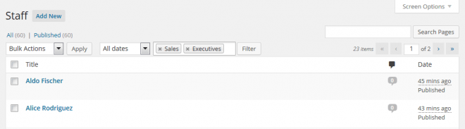 WordPress admin filter 