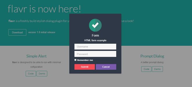 flavr – Flat jQuery Popup Dialog