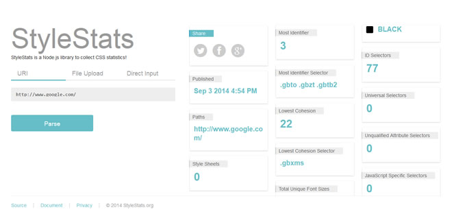 StyleStats is a little tool for collecting useful CSS stats