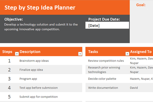 Screenshot of an Idea Planner