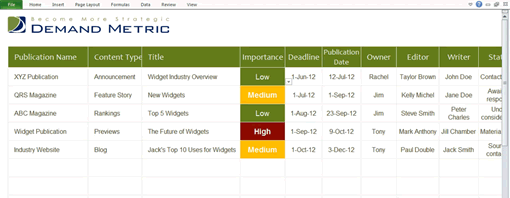 Screenshot of an Editorial Calendar