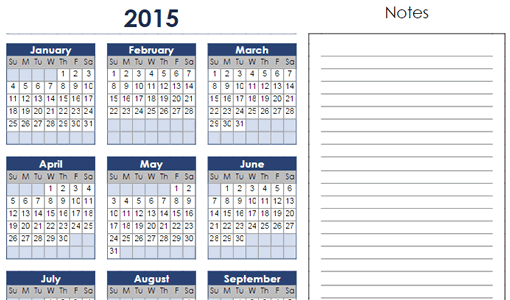 Screenshot of a Calendar Template