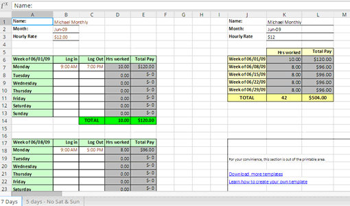 Screenshot of a Timesheet Template