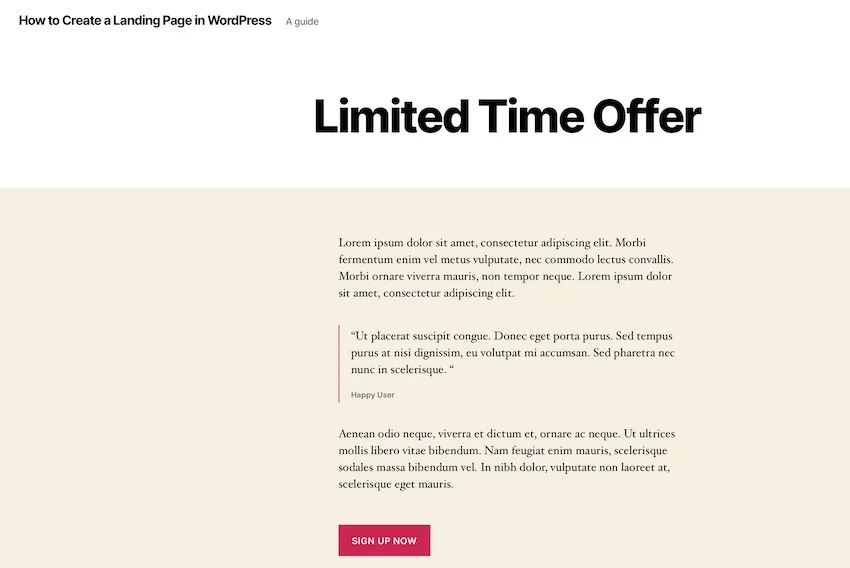 WordPress landing page
