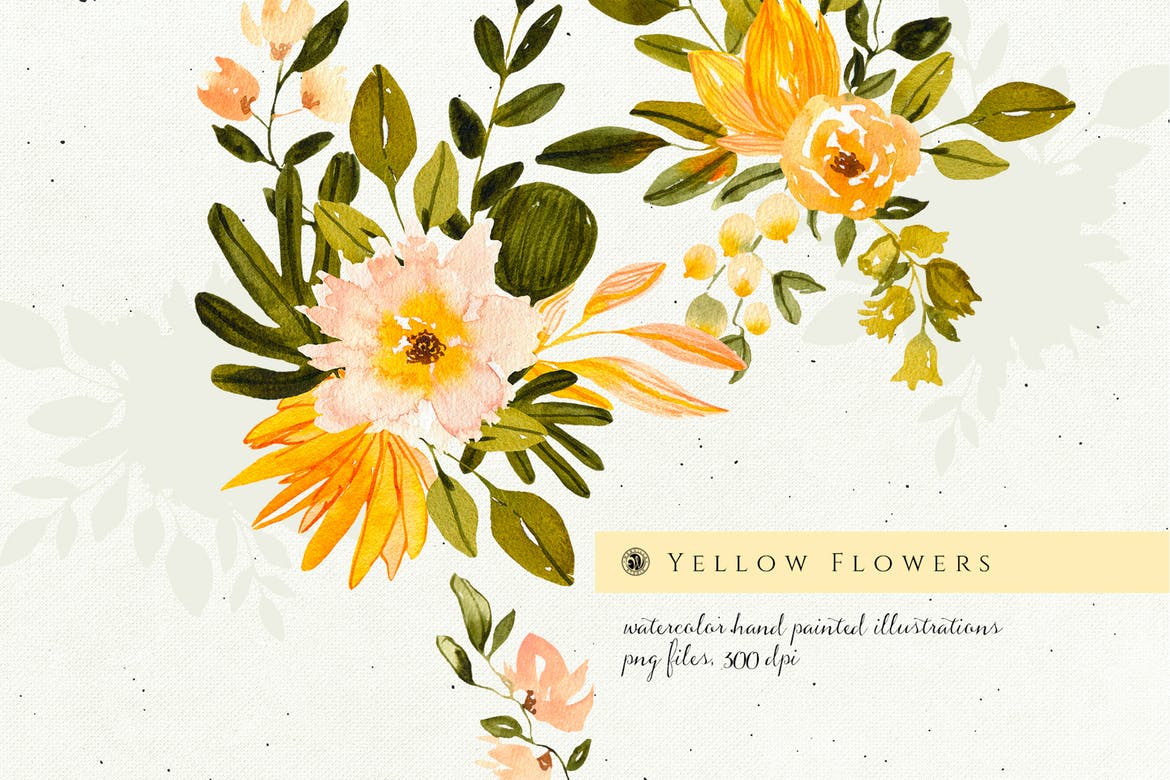 Amber - Yellow Watercolor Flowers by Webvilla