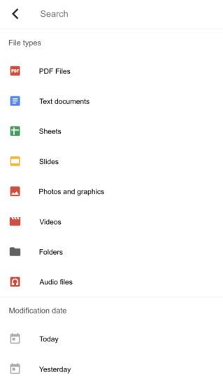 Google Drive's search page