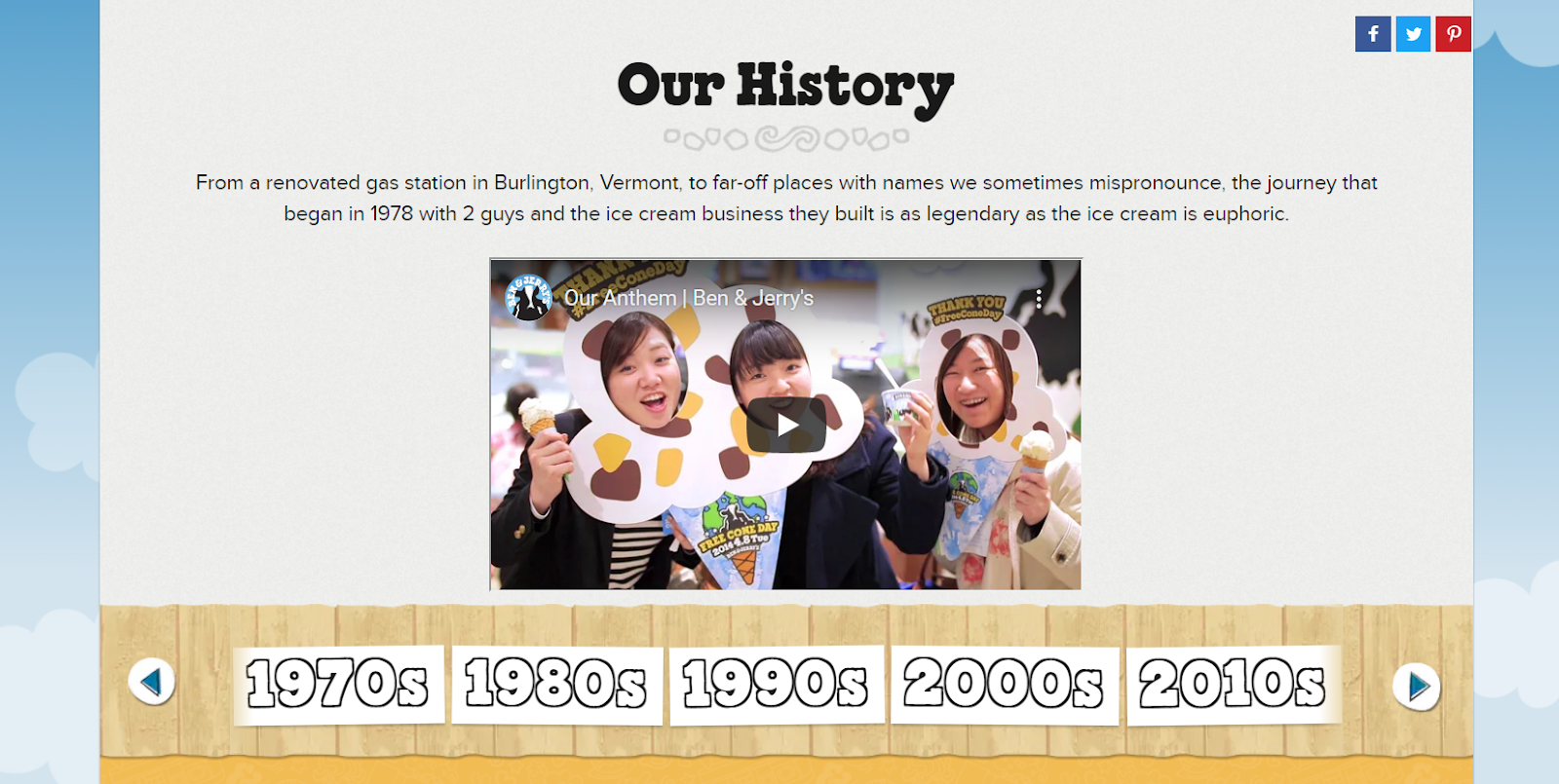 Ben & Jerry's website copy is short, succinct, and easy to understand.
