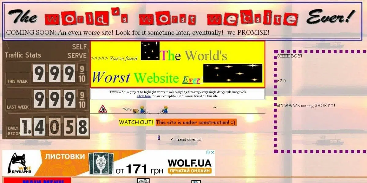 An example of an overcomplicated, busy website design