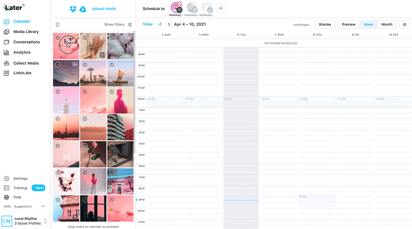 Later is a social media management platform and link-in bio tool that helps you plan, analyze, and publish social content in advance