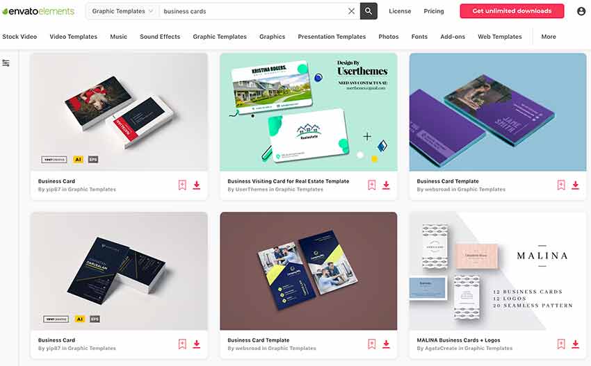 Elements business card templates for Adobe Illustrator