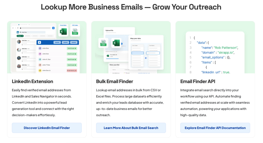 Skrapp's email finder feature screenshot