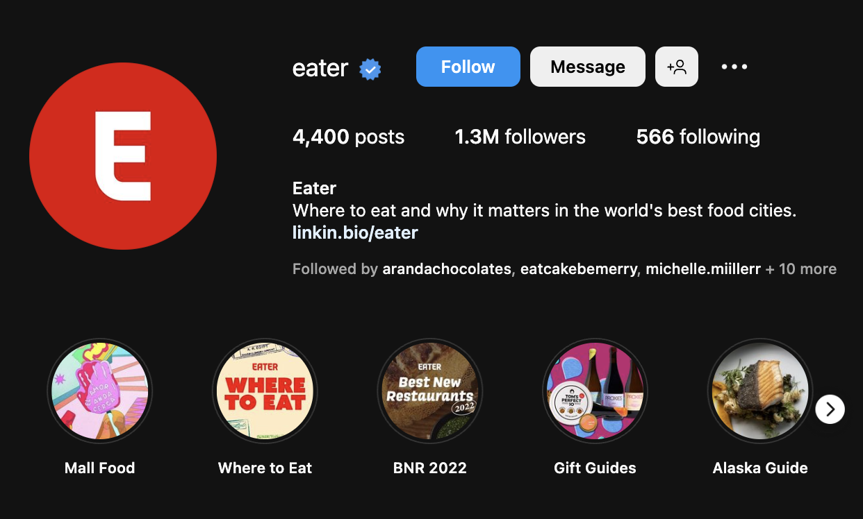 Eater Instagram profile