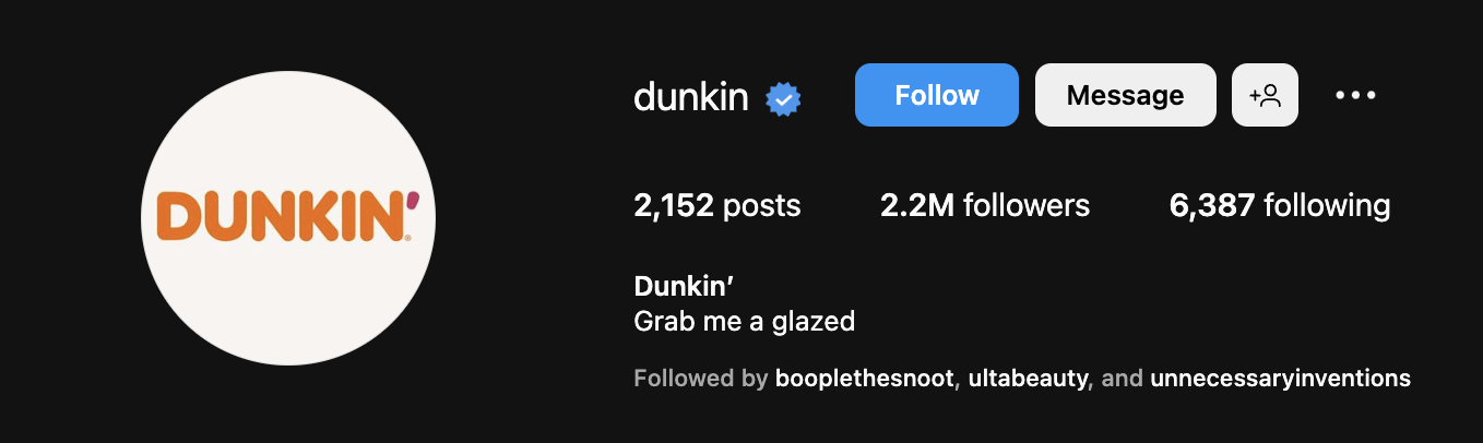 Dunkin Instagram profile