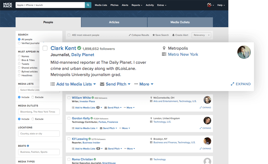Muck Rack dashboard