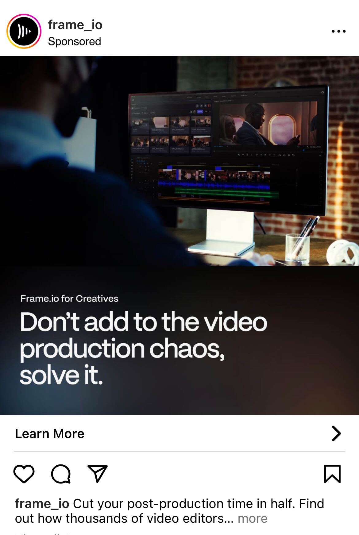 sponsored post by Frame.io on Instagram