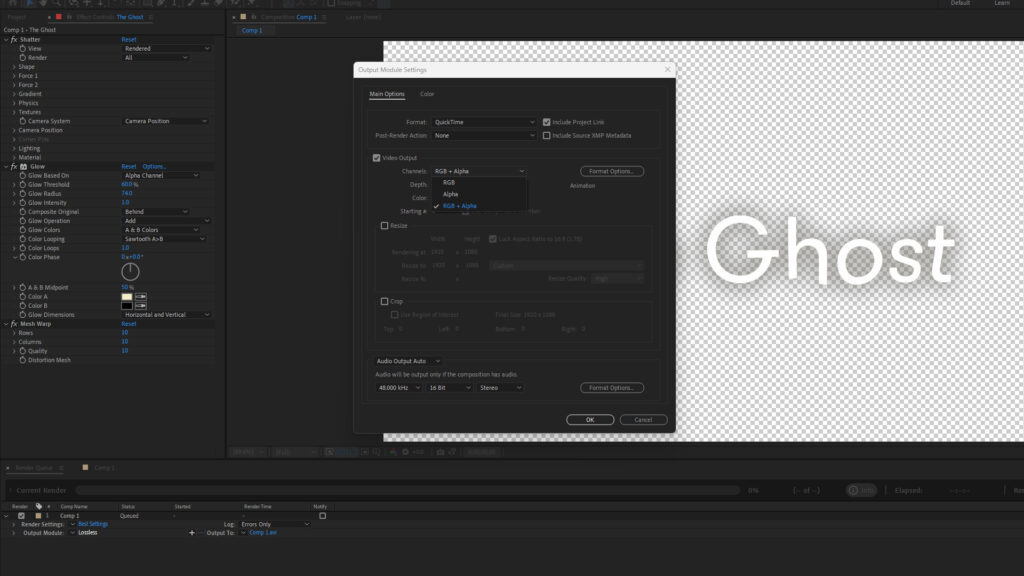 Export setting for transparent background