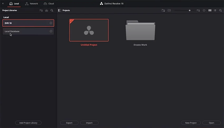 davinci resolve opening screen