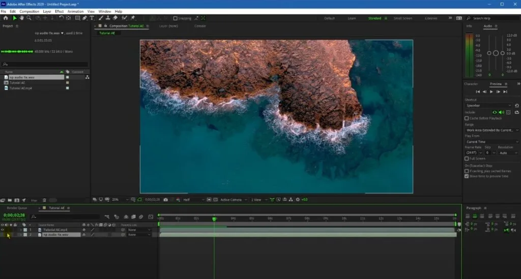 audio disabled in after effects