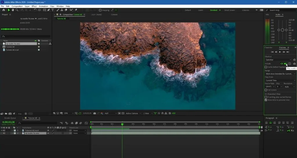 preview panel in after effects