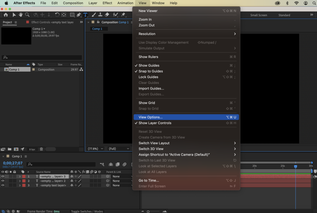 View Options menu