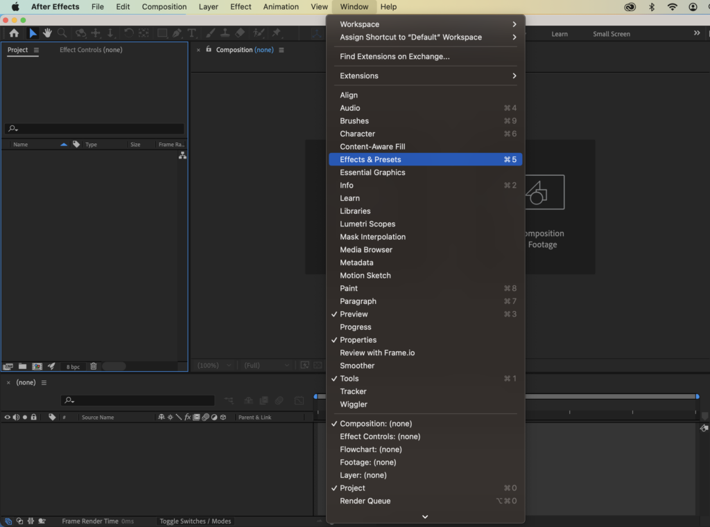 effects and presets panel