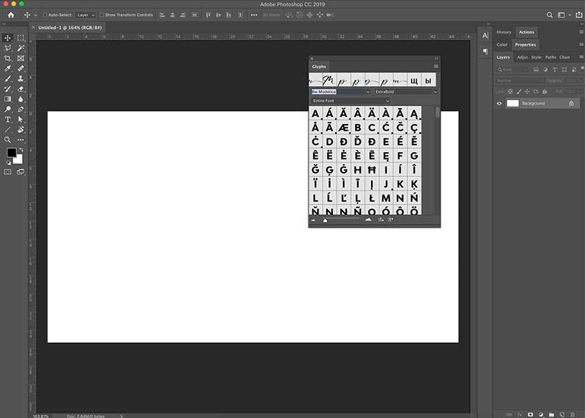 glyph panel in PSD